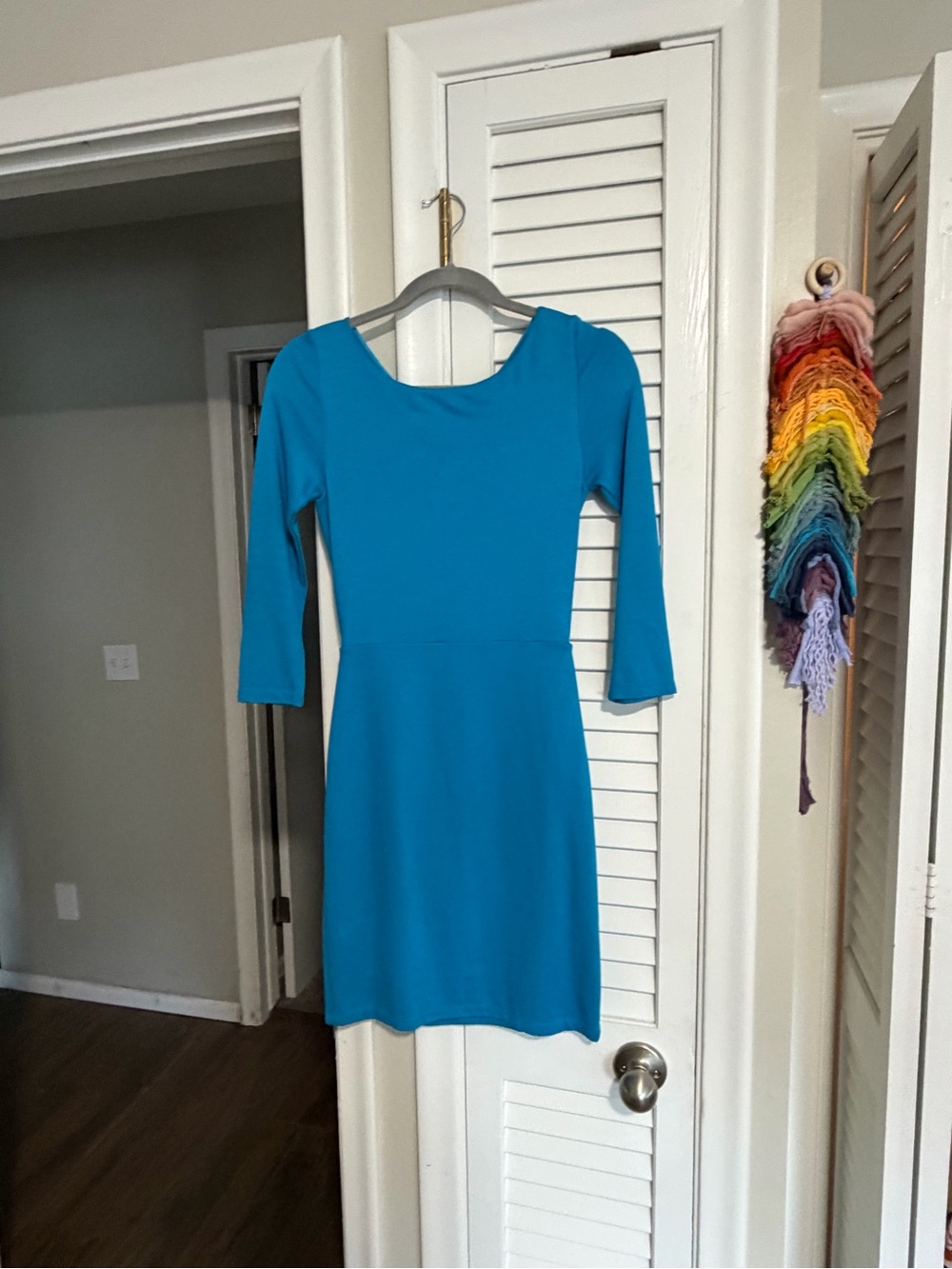 Alice + Olivia Bright Teal Long Sleeve Fit-and-Flare Dress